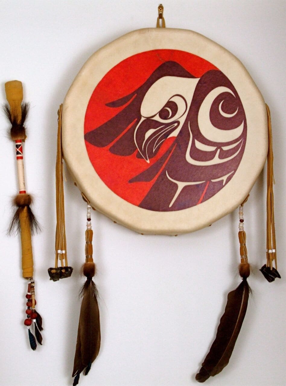 Drum, (Style Canadian Westcoast First Nations sculpture)