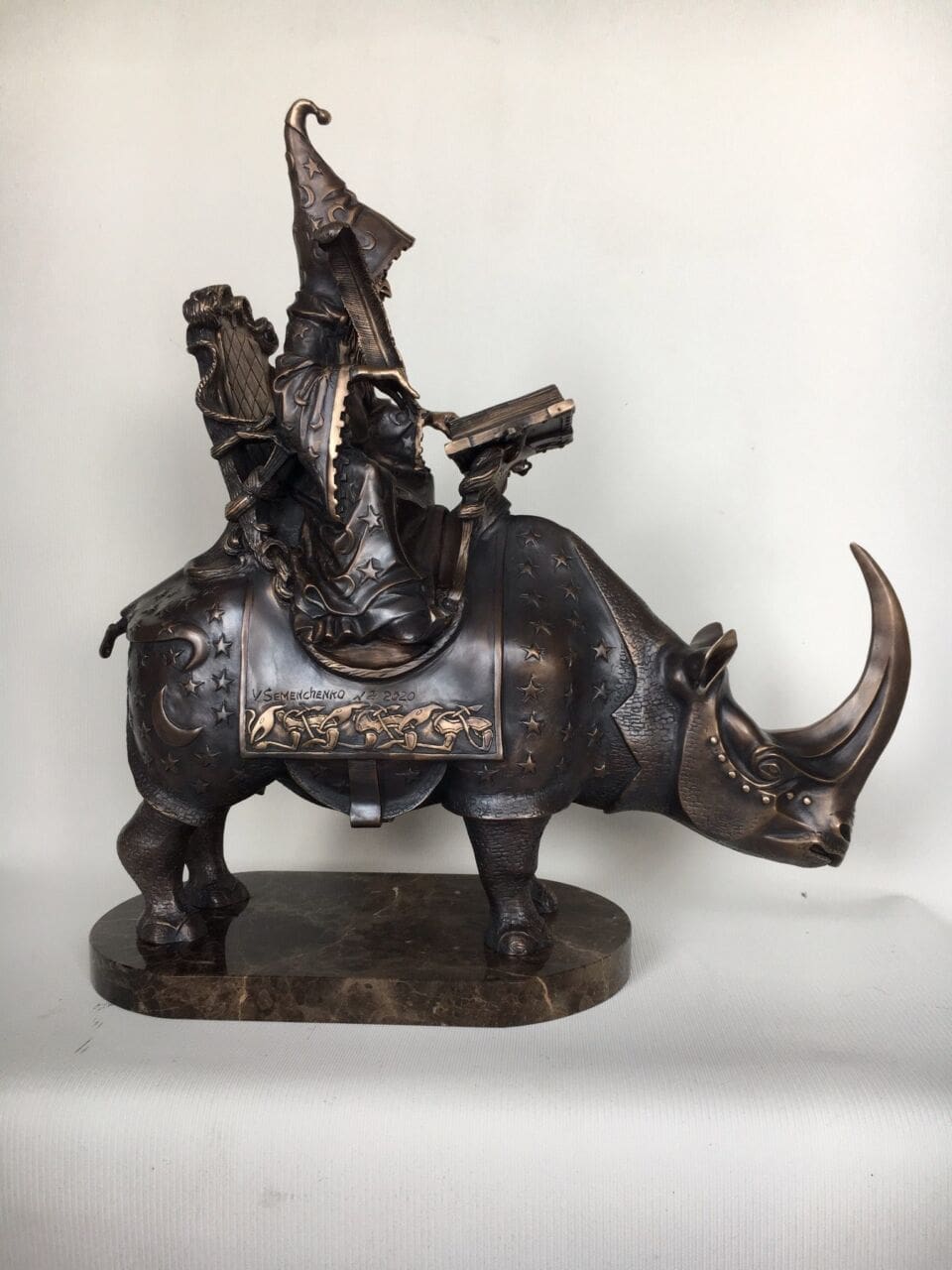 Wizard on Rhino (Small Bronze Mythical Indoor sculpture) - Image 4
