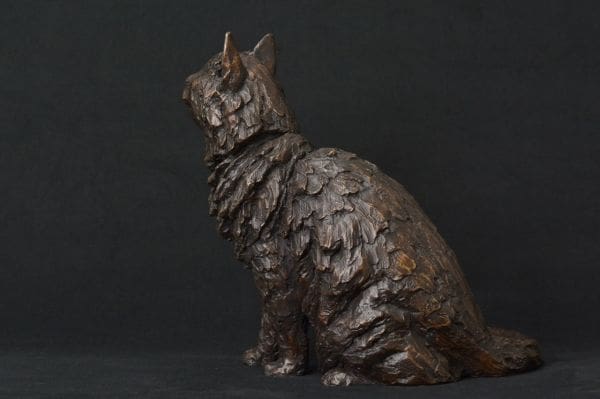 Longhaired Cat sculpture (Foundry Bronze Sitting Cat statue) - Image 4