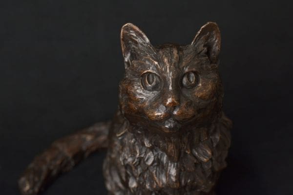 Longhaired Cat sculpture (Foundry Bronze Sitting Cat statue) - Image 5