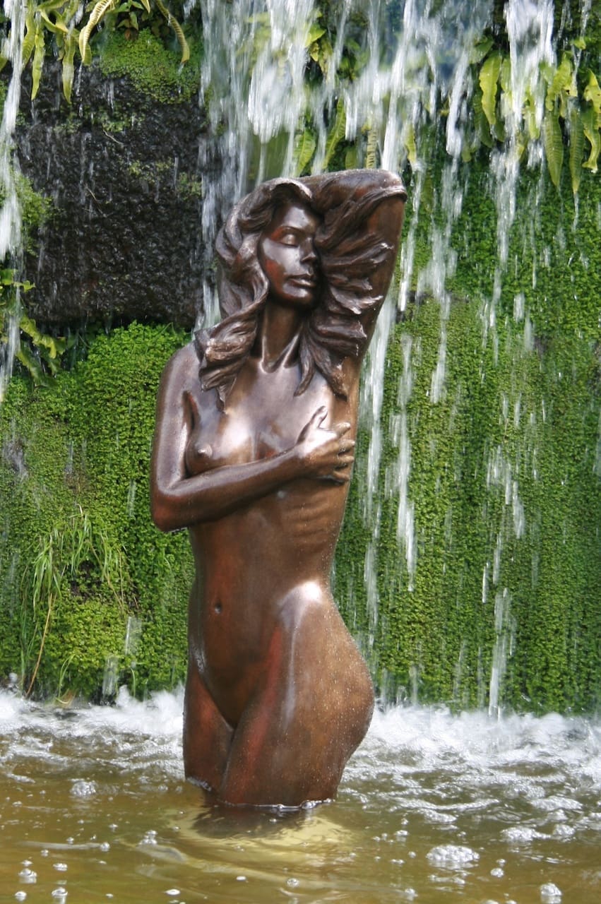 Bronze nude girl water-feature sculpture ‘Aurora’ by Angela Farquharson