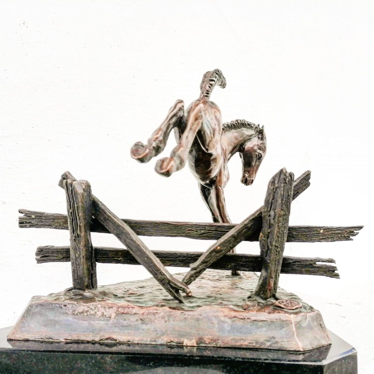 Small bronze jumping foal sculpture Freedom by Anna Tölgyesi Poós