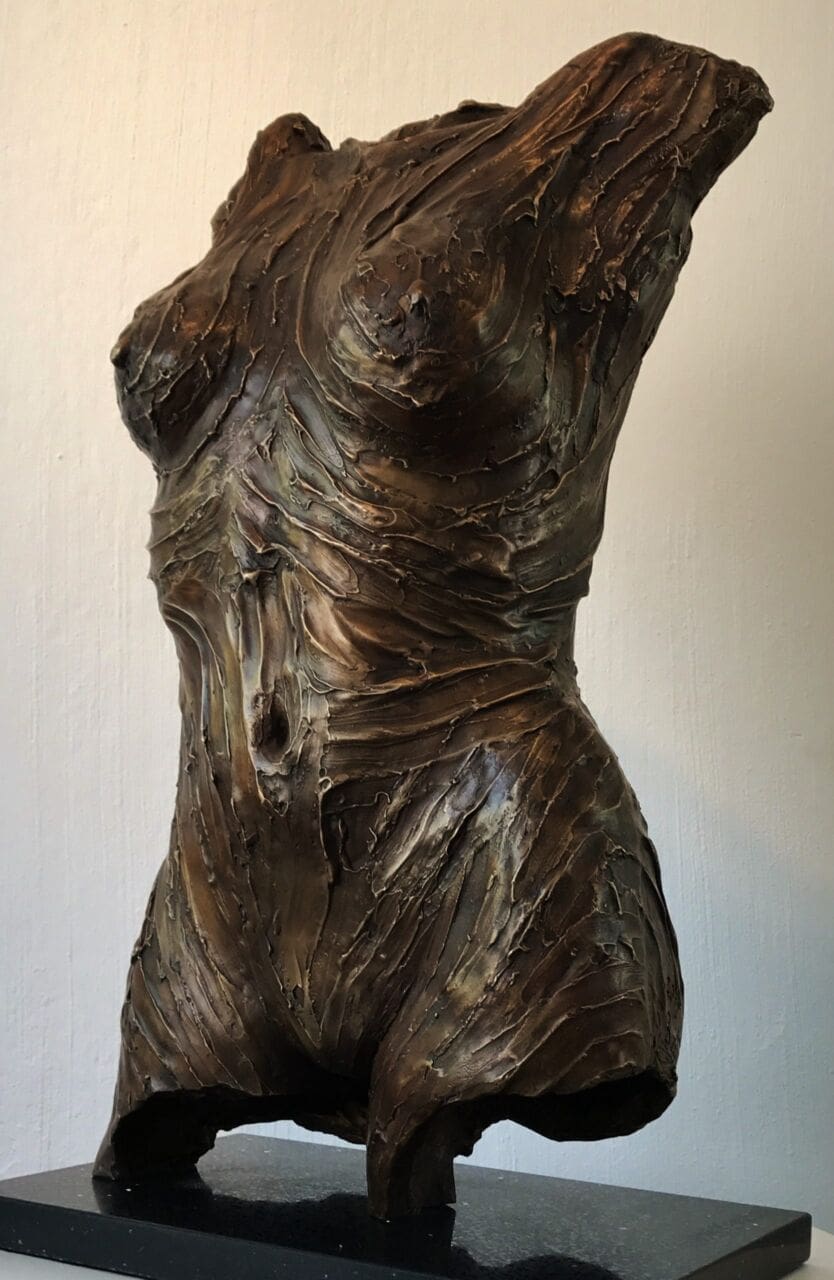 Bronze nude abstract torso sculpture Caress by Brandon Borgelt