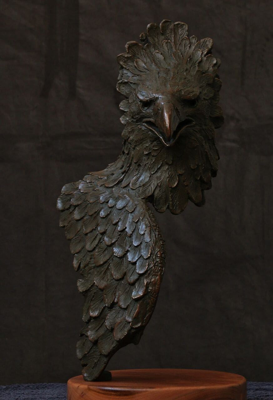 Bronze bust sculpture of crowned eagles by Brandon Borgelt