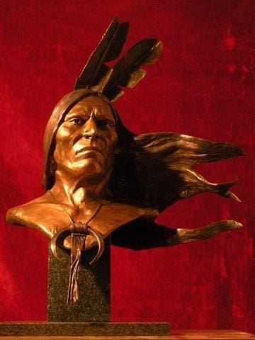 Bronze Fool Bull Native American bust sculpture by Brandon Borgelt