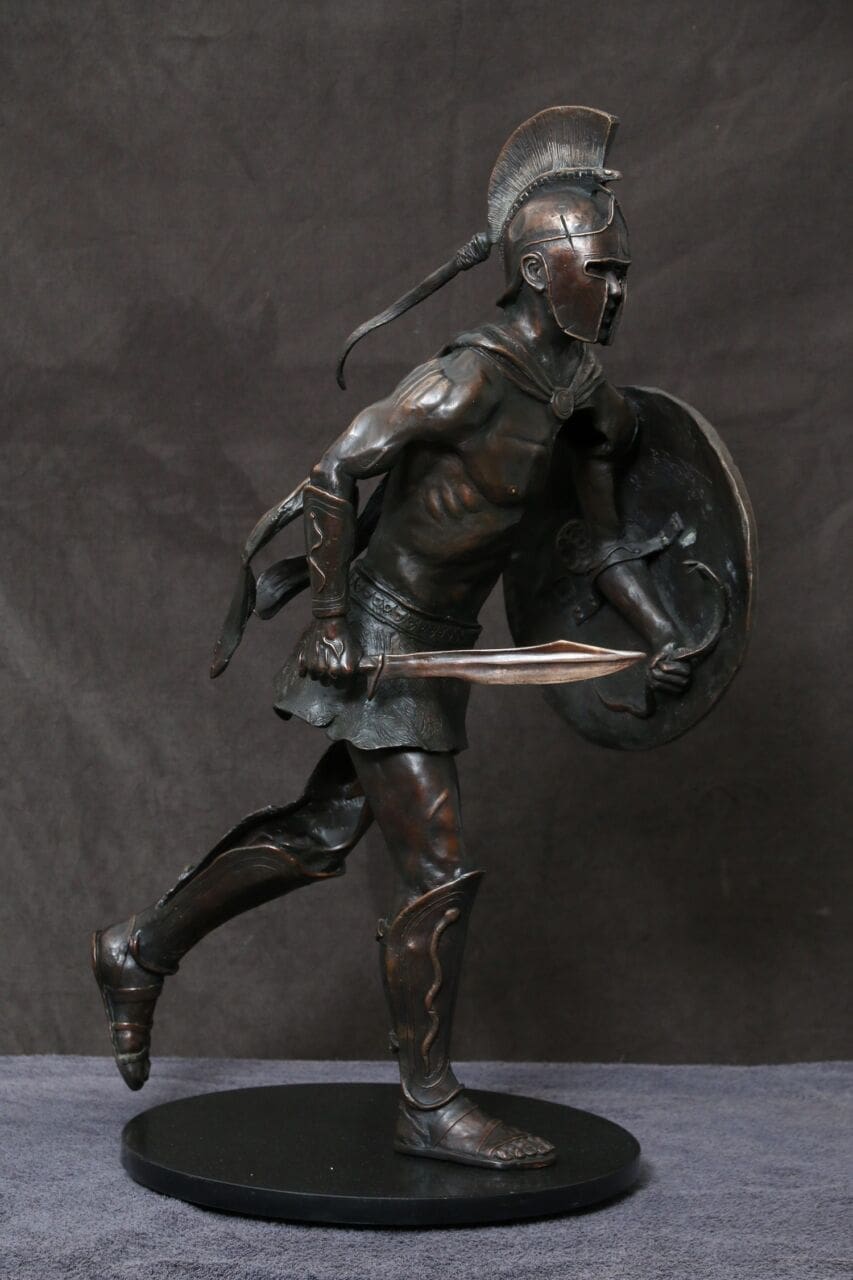 Bronze Spartan Warrior sculpture by Brandon Borgelt suitable for indoors and outdoors