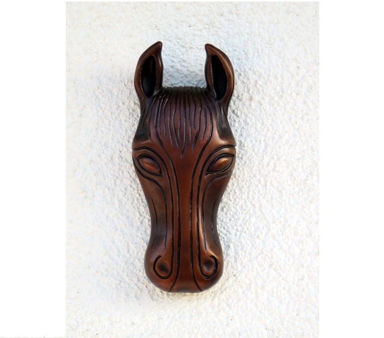 Bronze horse head relief wall sculpture by Gilly Thomas