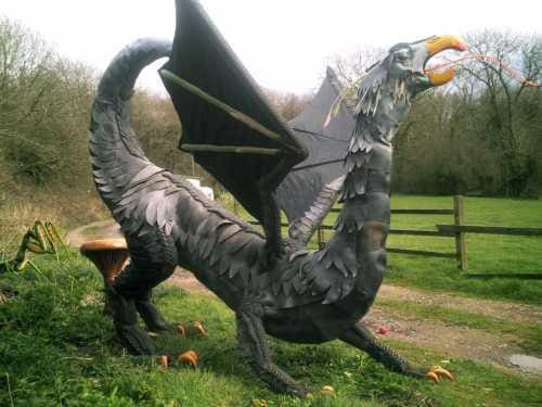 Abstract found-object pre-historic monster sculpture by Chris Pilmore, large scale and recycled materials.