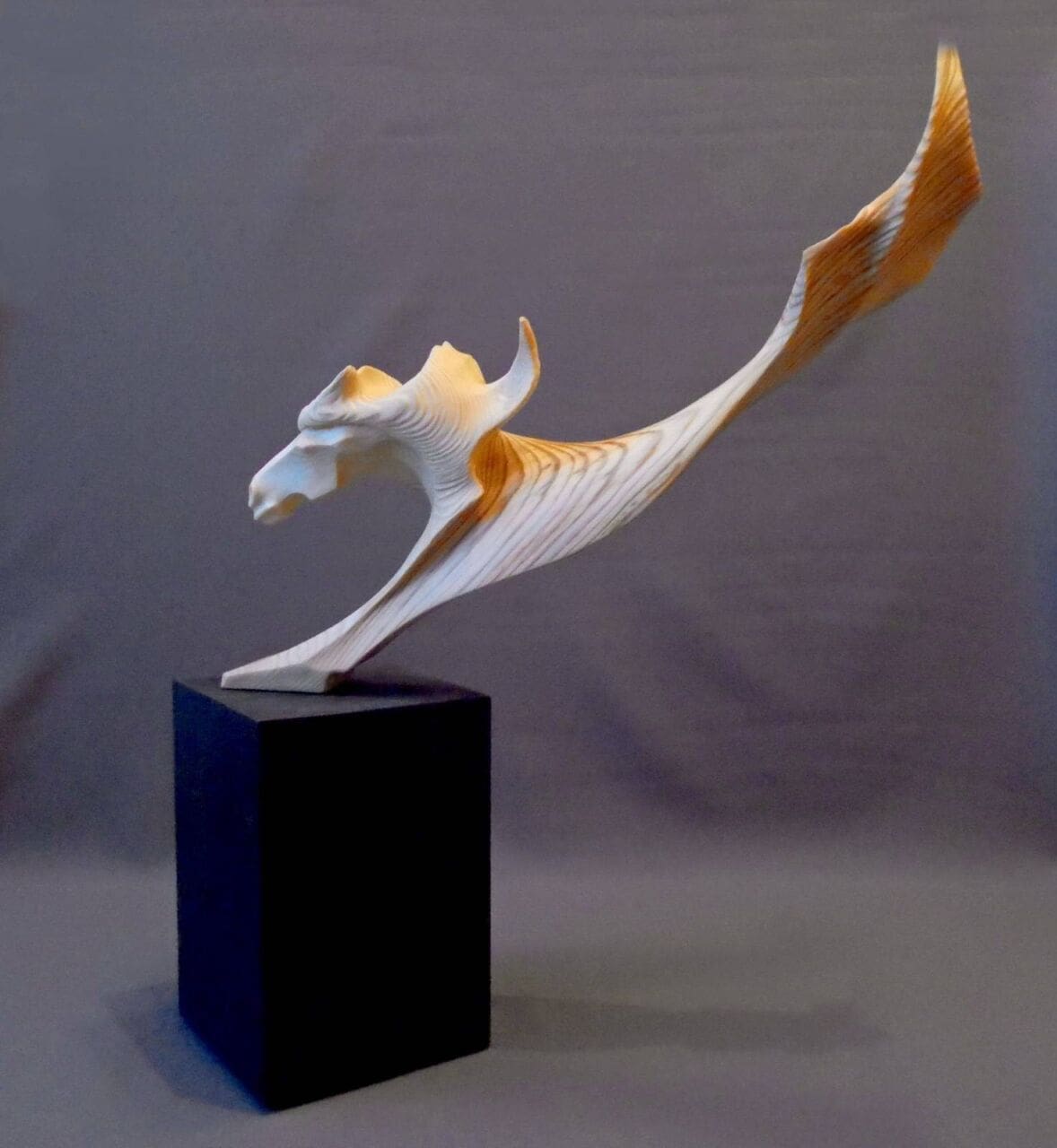 Dream abstract pine wood animal sculpture by Sergey Chechenov, minimalist wooden interior art