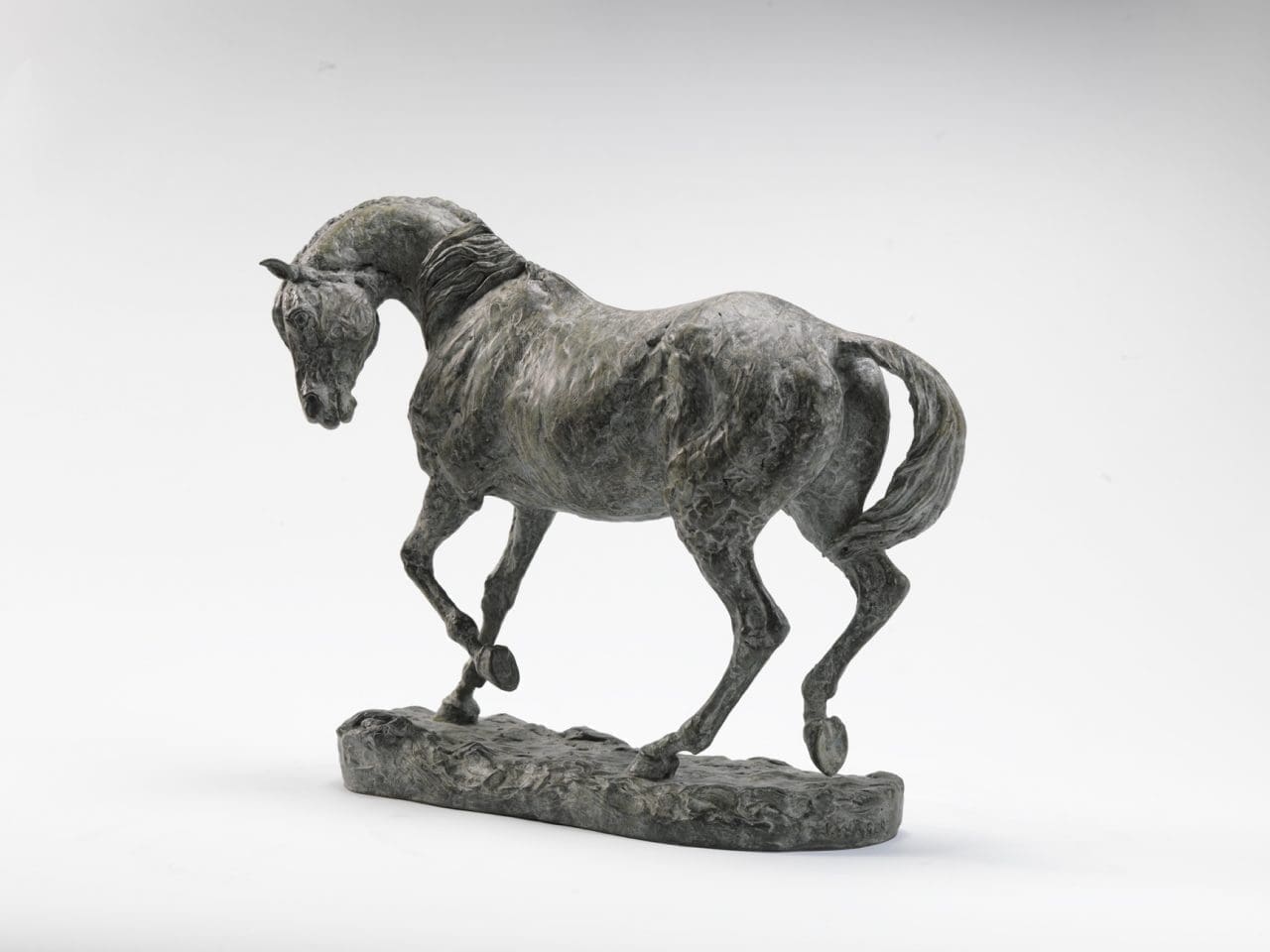 Bronze sculpture of a startled, majestic horse titled Force Majeure by Julia Wager