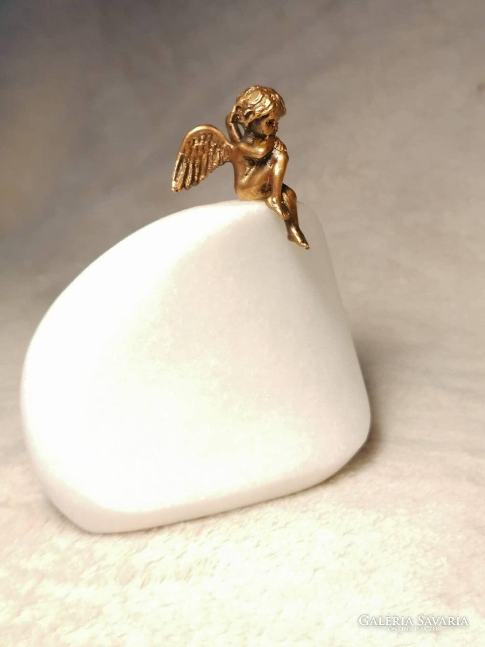 Little Guardian Angel miniature bronze and marble sculpture by Anna Tölgyesi Poós