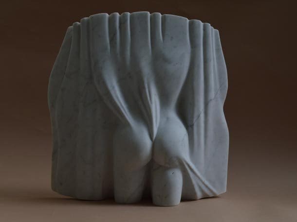 Abstract marble sculpture Behind the Curtain by Michael Binkley