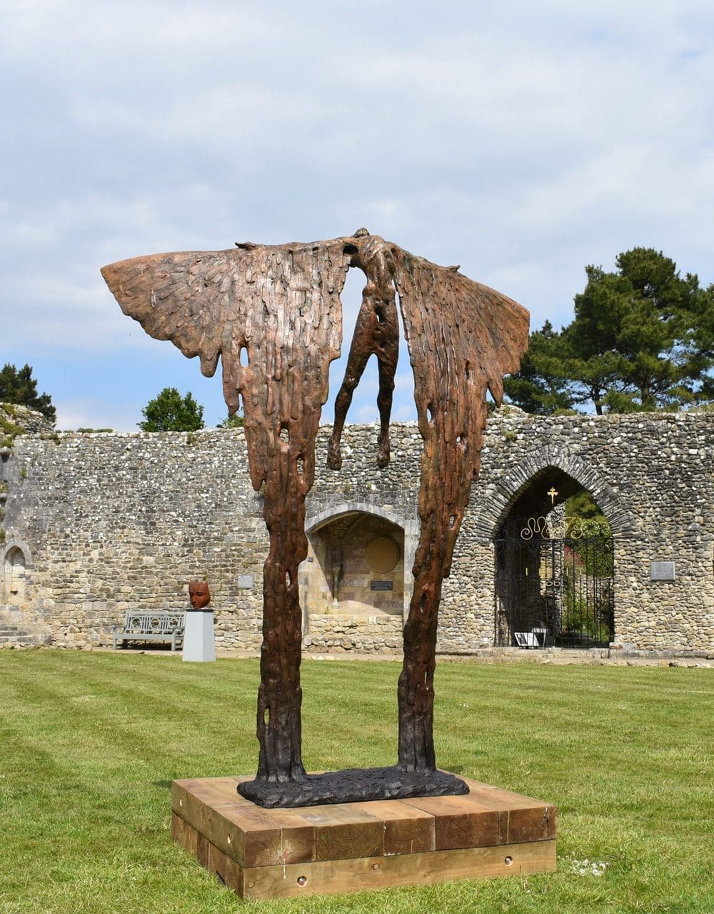 Large bronze sculpture of Icarus rising with wings by Nicola Godden