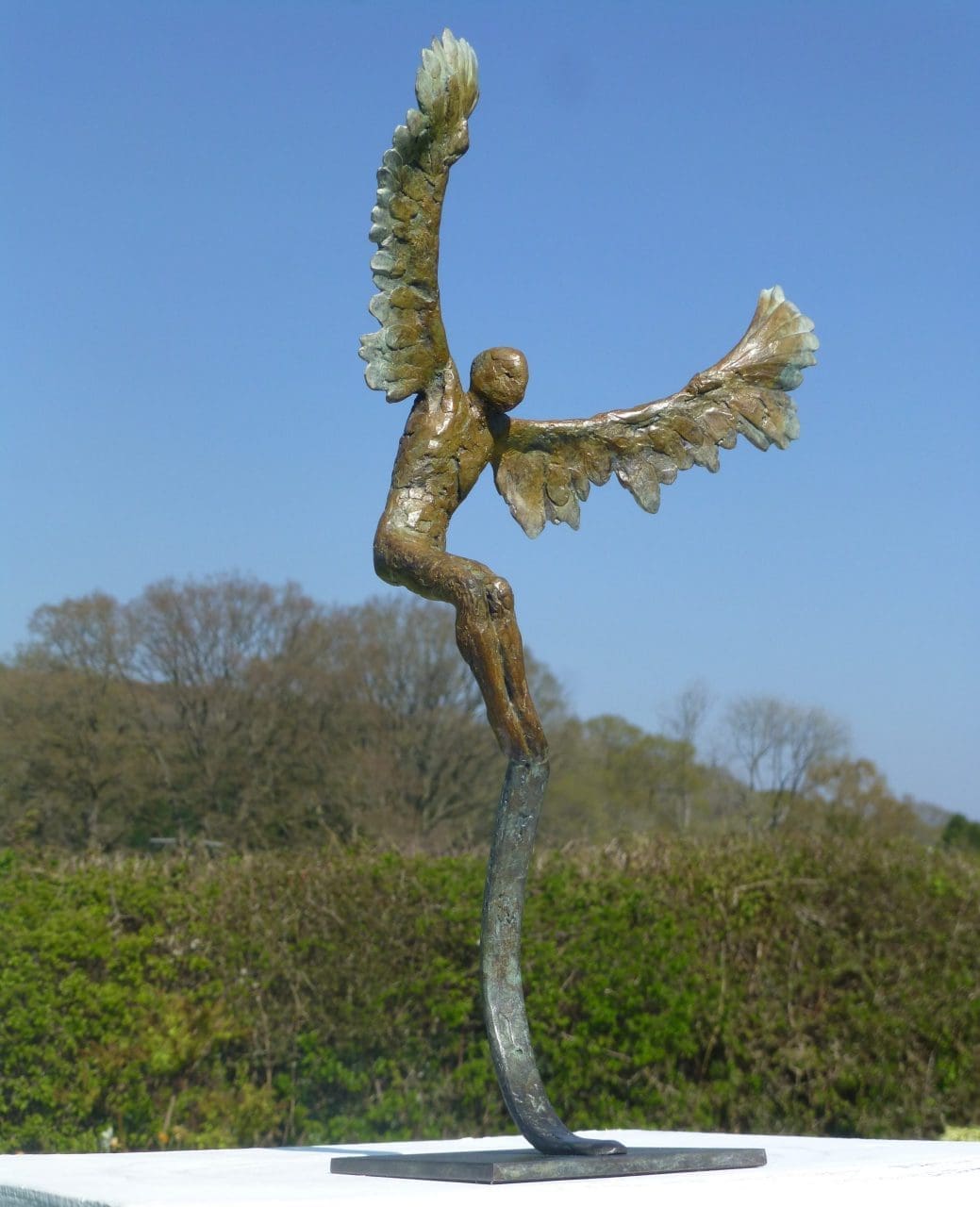 Bronze sculpture of Icarus alighting by Nicola Godden