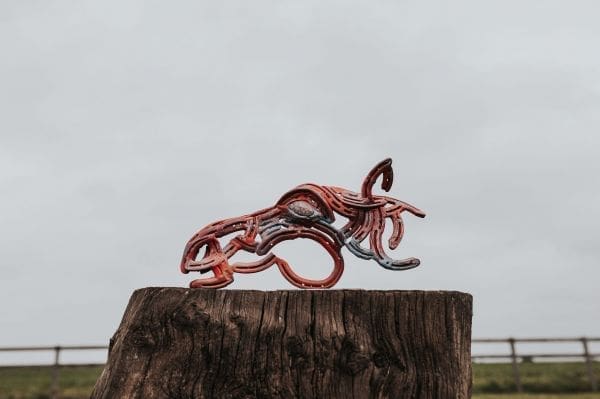 Foal horse sculpture made from recycled horseshoes by Ollie Holman.