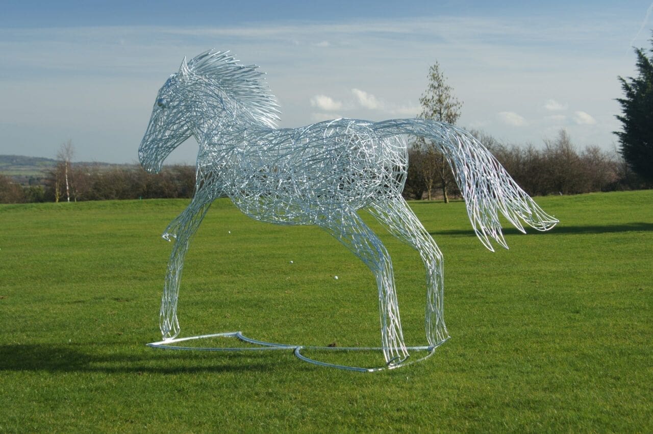Abstract mild steel horse sculpture by Otis Griffith, suitable for garden and outdoor display