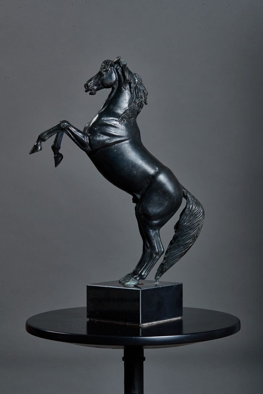 Small bronze rearing horse sculpture by Krasimir Krastev