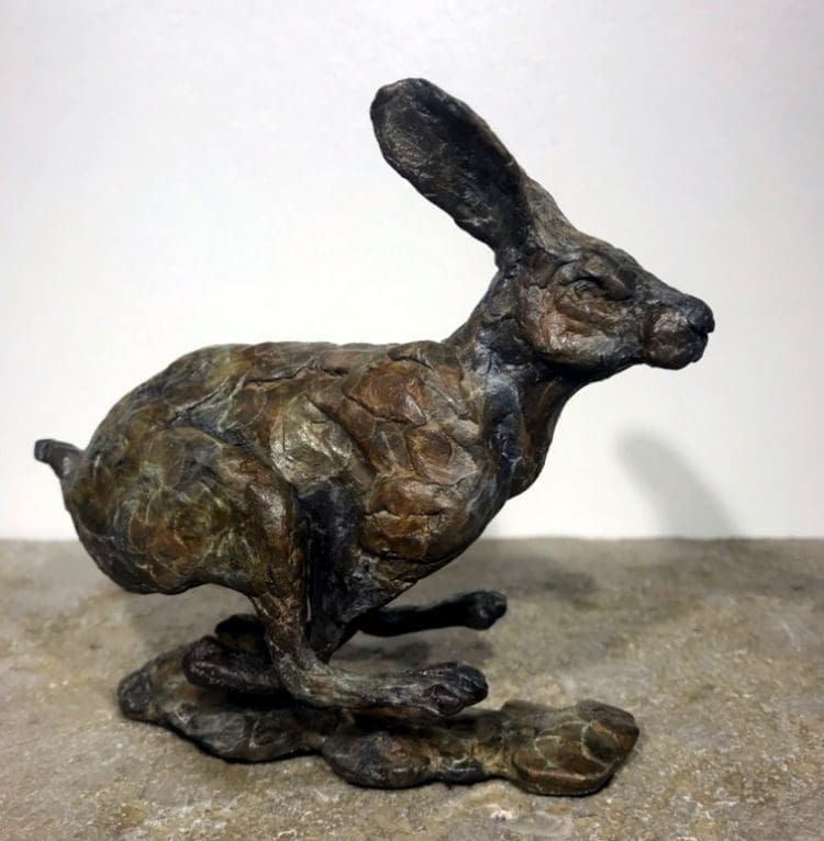 Running hare bronze sculpture by Elliot Channer