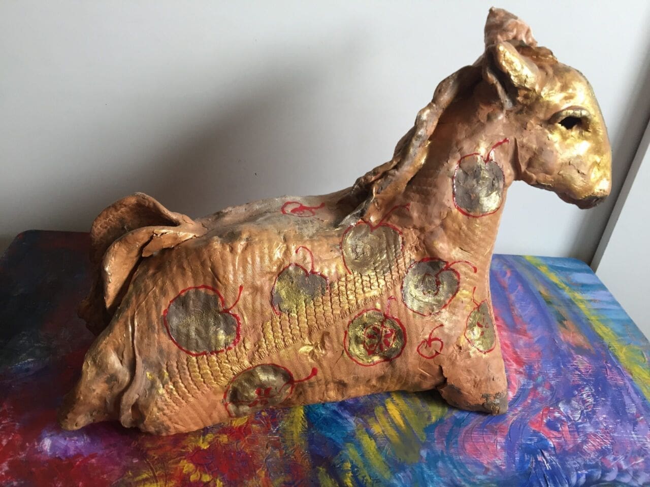 Bronze resin Phoenician Horse sculpture by Stacy Pace in a low relief equine form