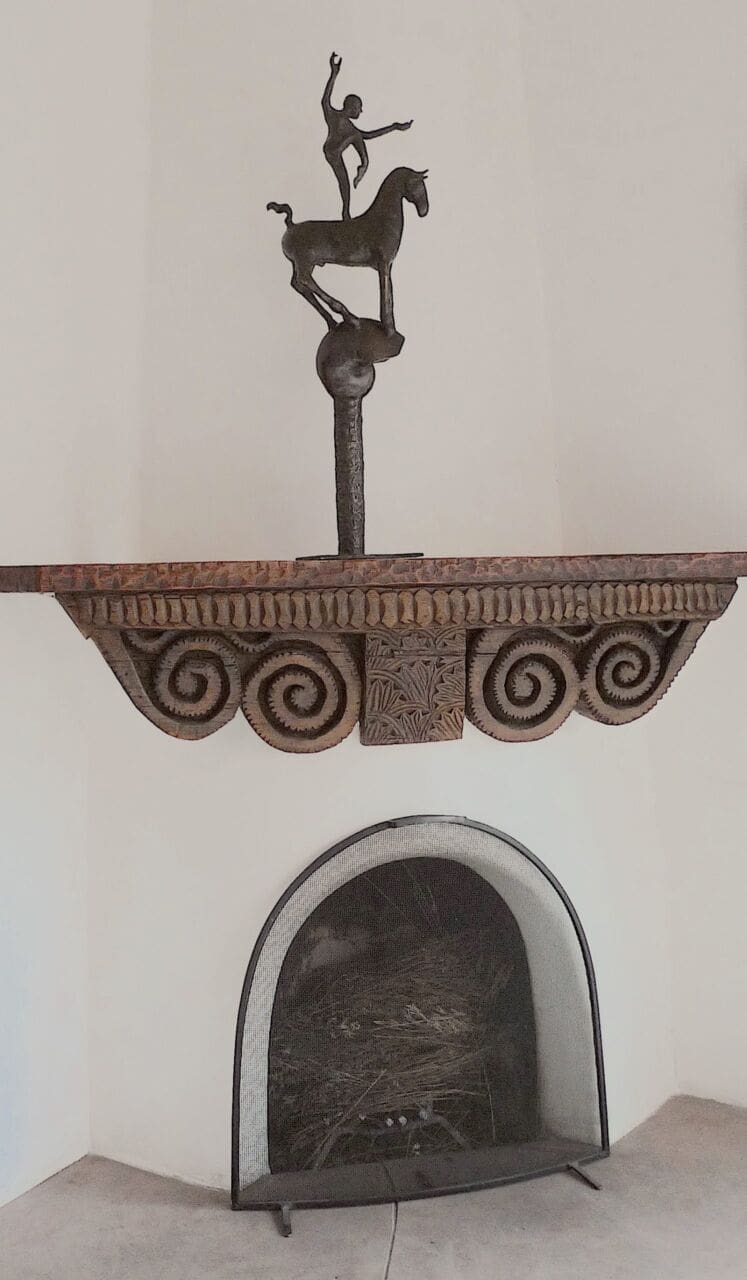 Bronze sculpture Joyful Balance by Thomas Ostenberg with rider balanced on horse