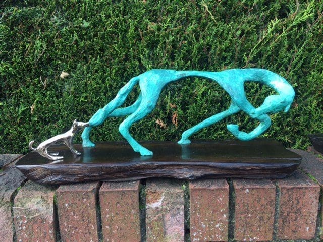 Abstract bronze sculpture of horse and dog by Ani Mollereau