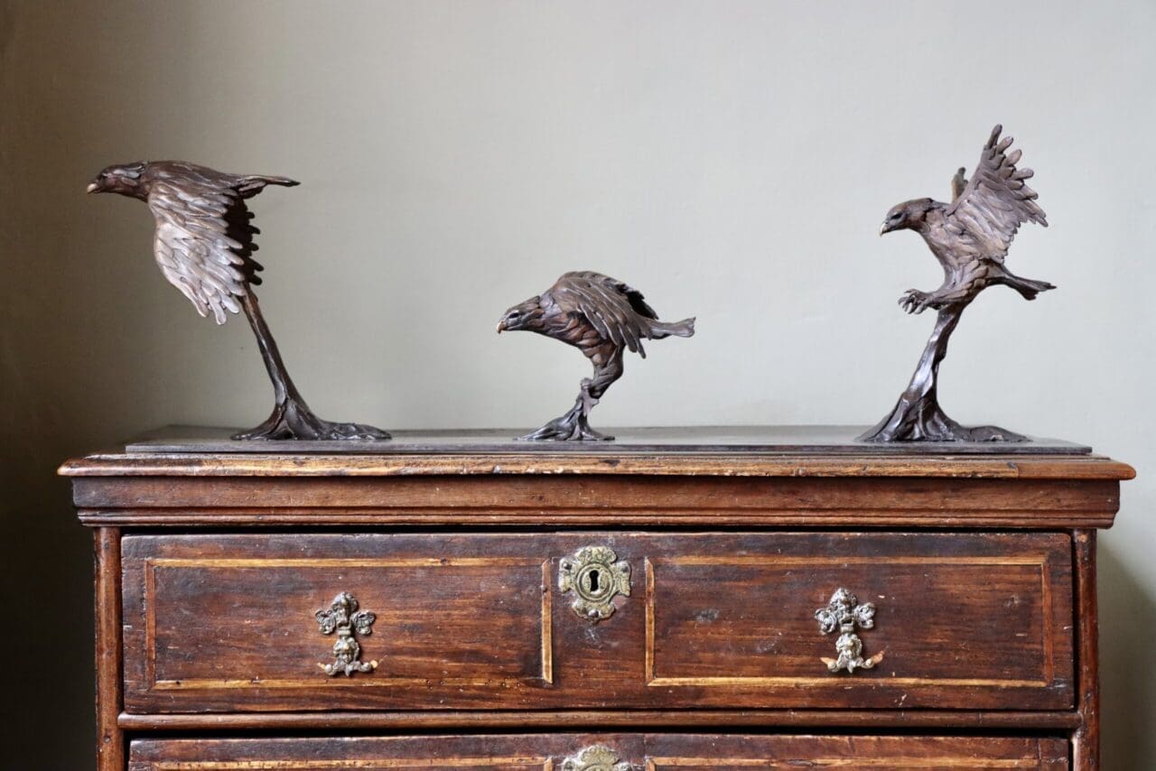 American eagle trio bronze sculpture by Edward Waites