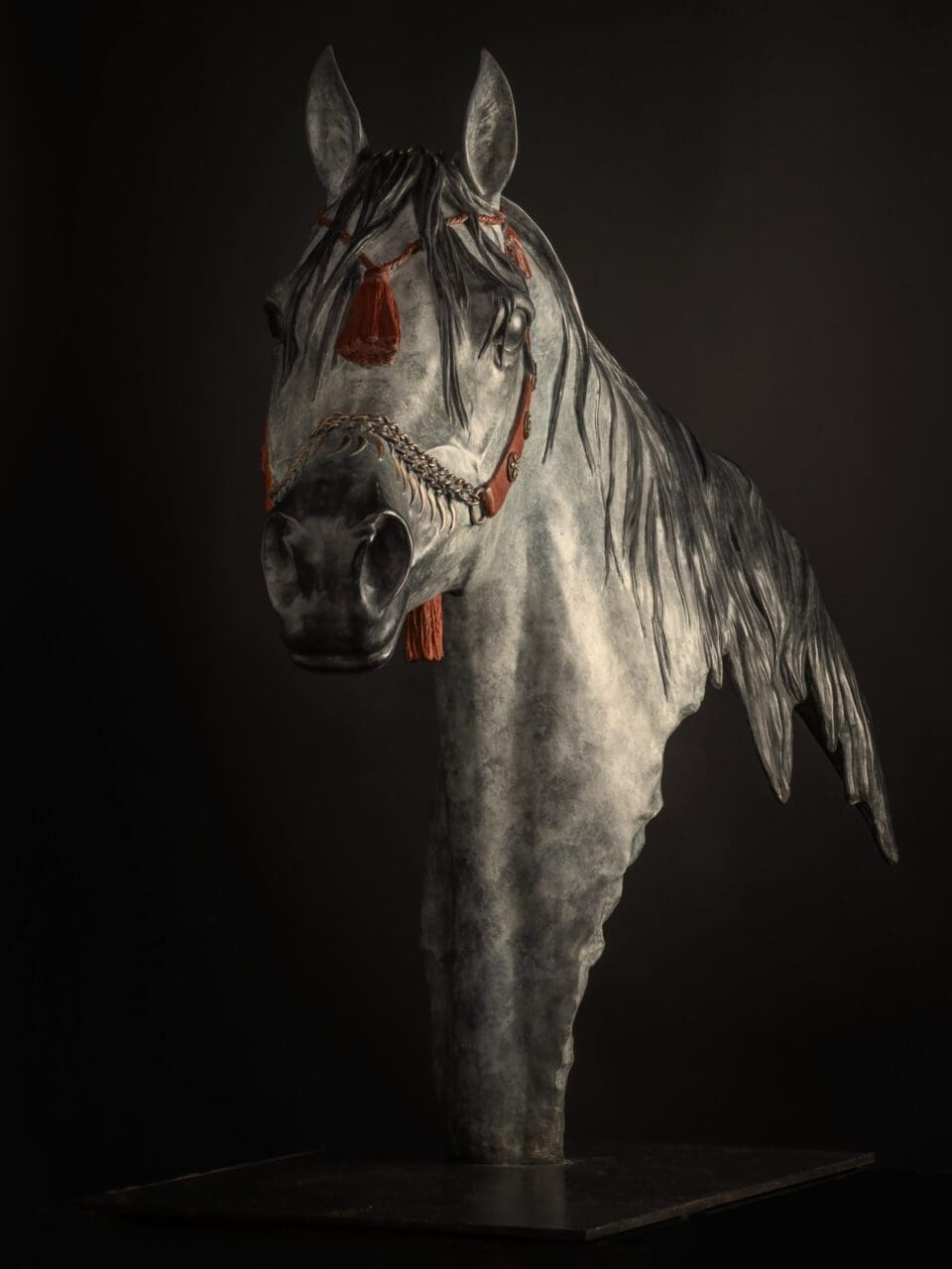 Bronze life-size Arabian horse head sculpture by Gill Parker