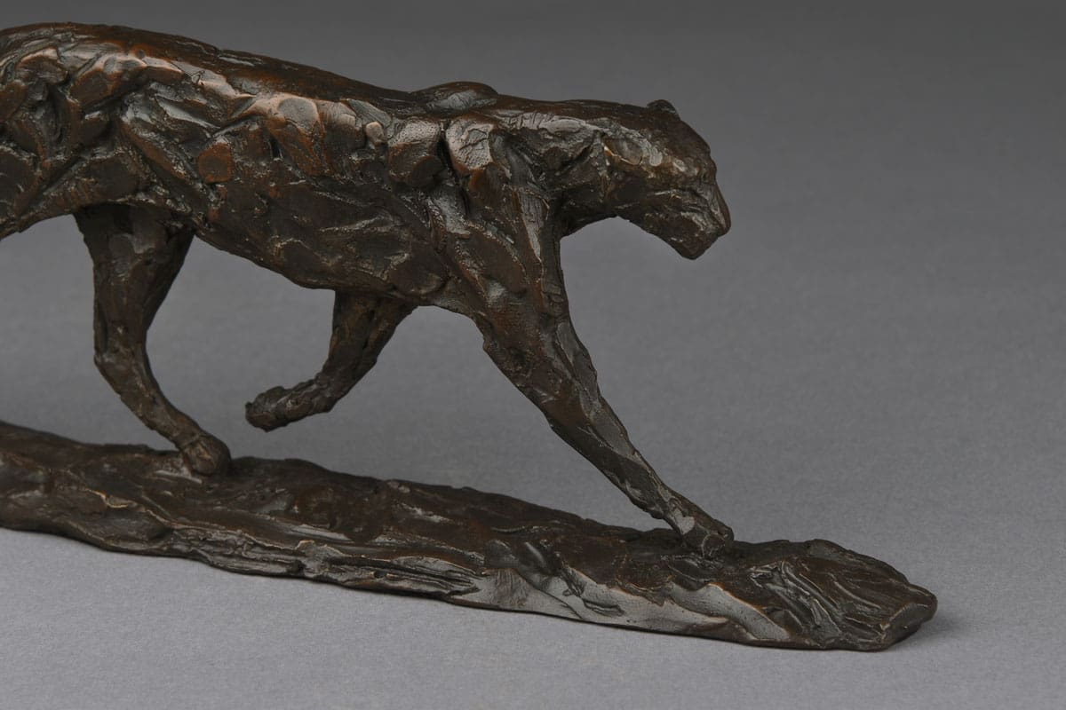 Patrolling Leopard bronze big cat sculpture by David Mayer