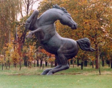 Bronze sculpture of a rearing horse by Neale Andrew