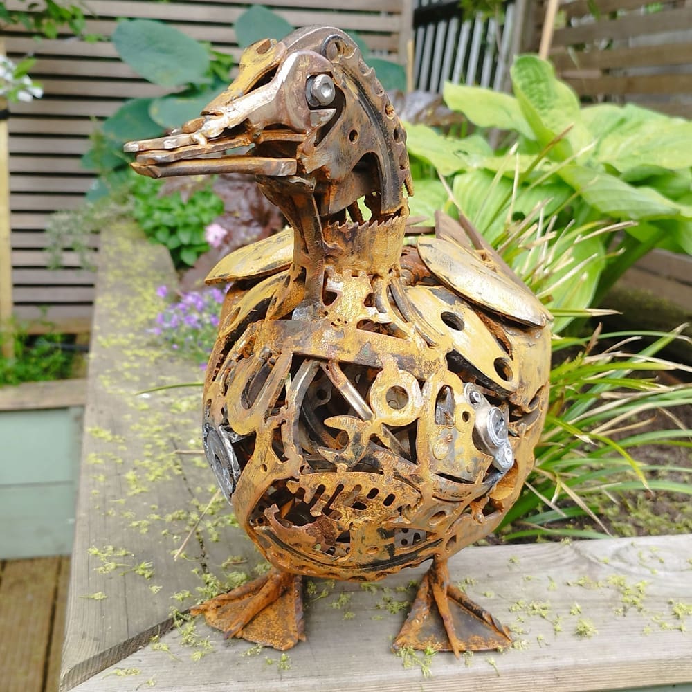 Steel duck sculpture by Myles Mansfield