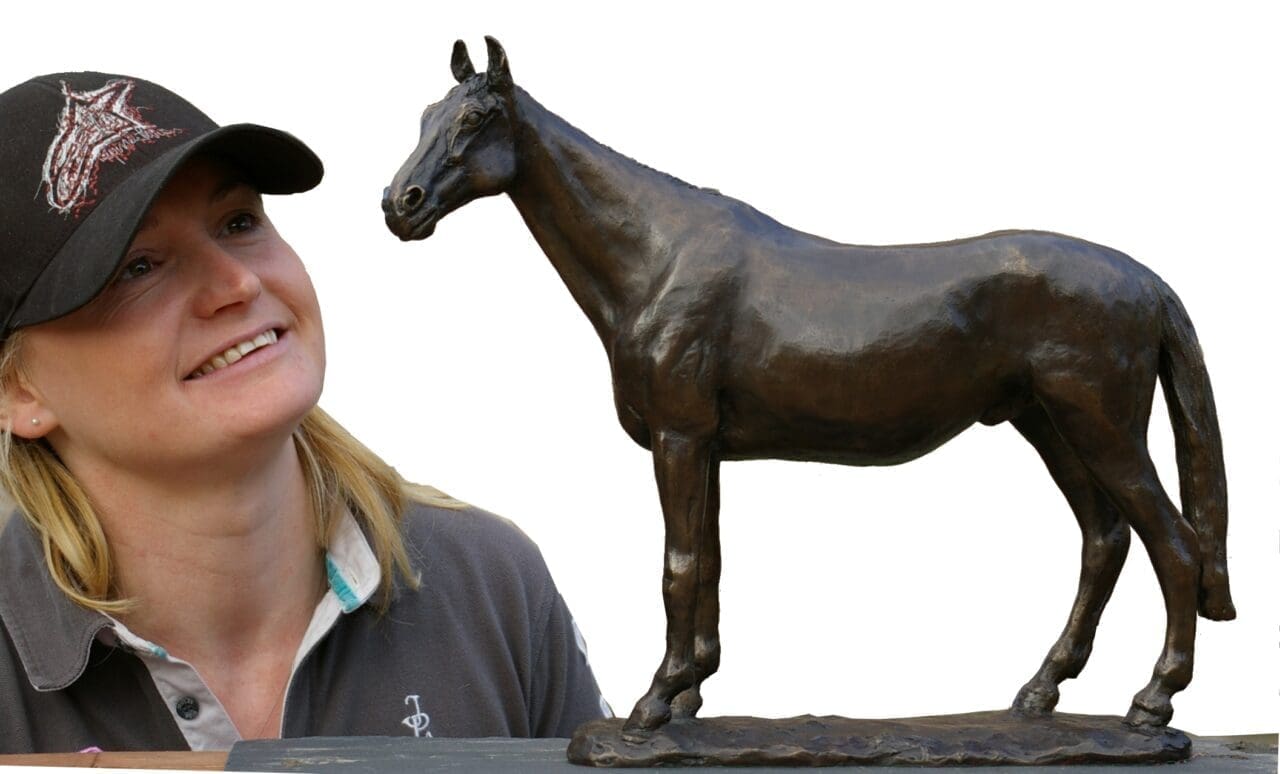 Bronze thoroughbred horse sculpture by Joel Walker.