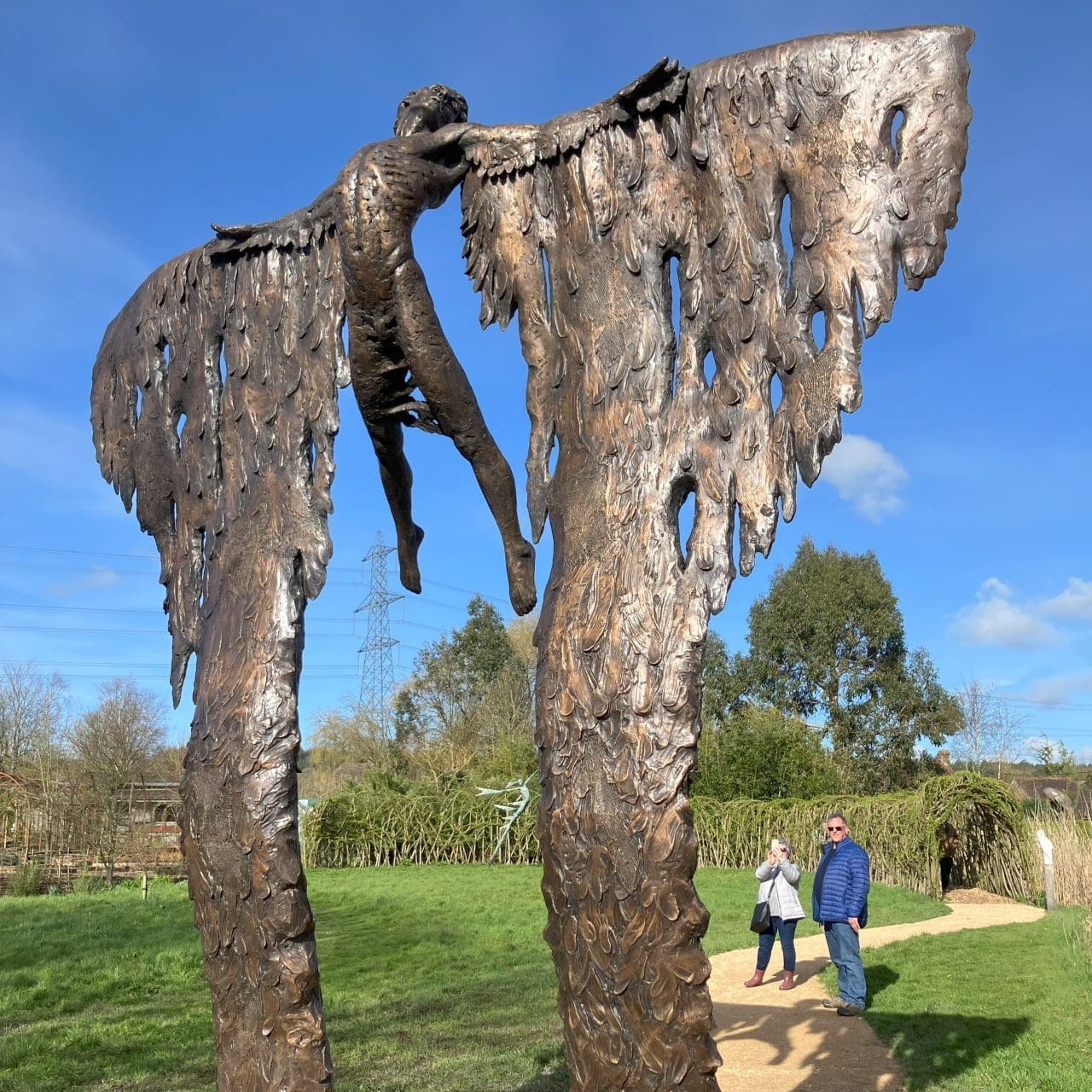 Monumental bronze sculpture Icarus Rising by Nicola Godden with wings extended