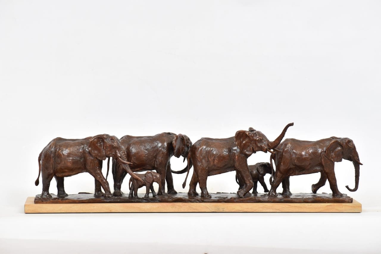 Elephant Herd bronze wildlife sculpture by Heinrich Filter