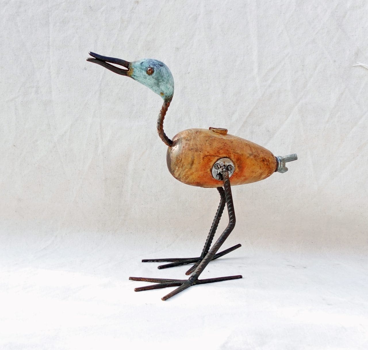 Duck sculpture made from recycled materials by Lawrie Simonson