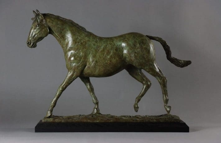 Bronze sculpture of a poised horse in elegant stance by Edward Waites.