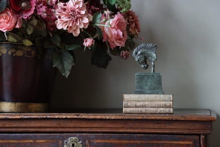 Bronze miniature warrior horse head sculpture by Edward Waites.