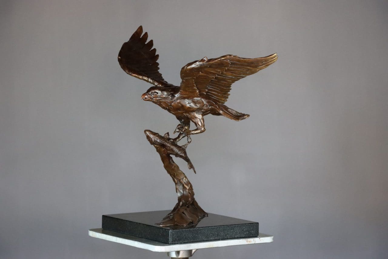Bronze osprey bird sculpture by Edward Waites