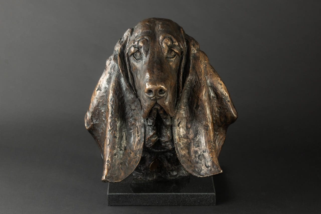 Bronze Basset Hound portrait sculpture by Tanya Russell
