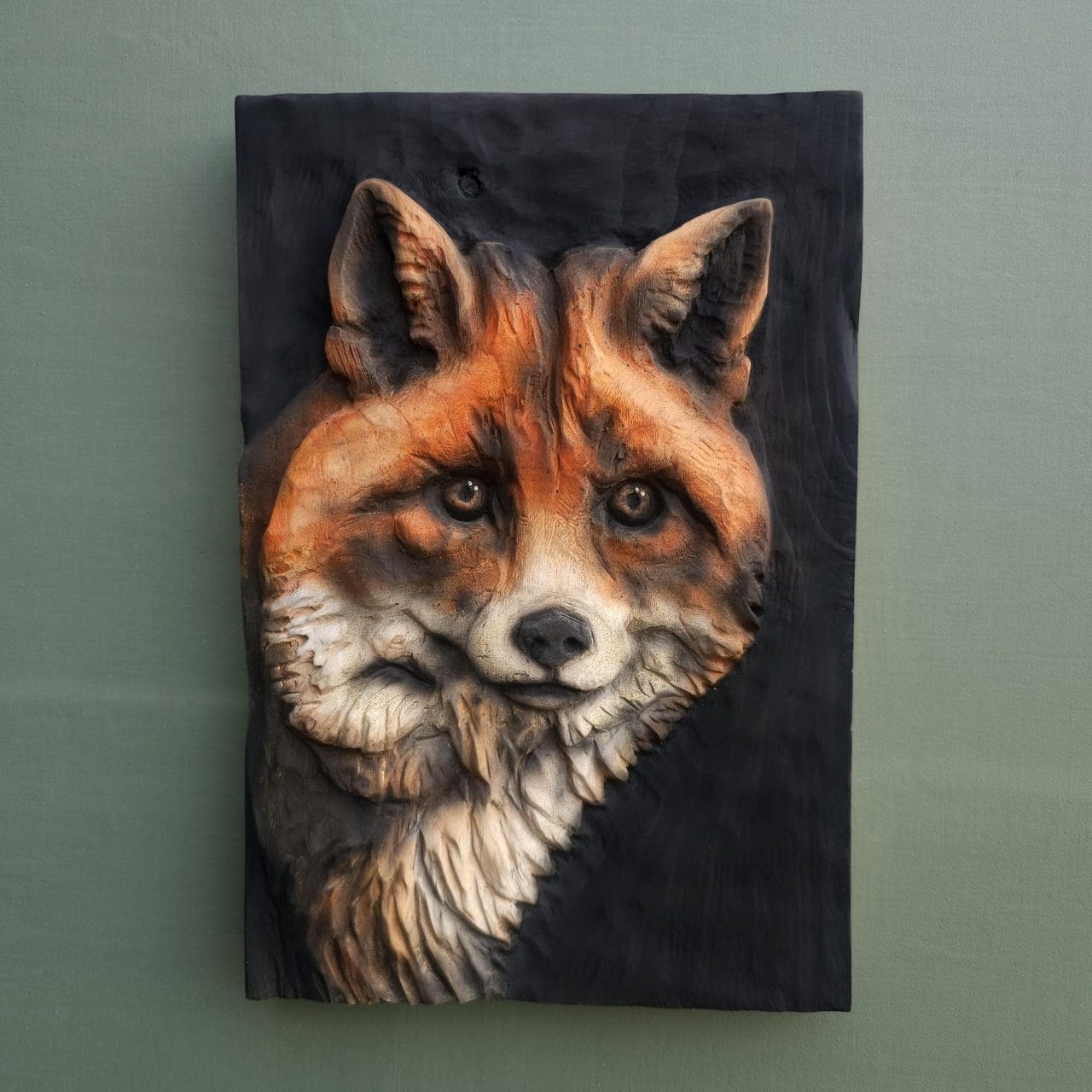 Wooden fox sculpture “Nocturnal Fox” by Simon Archer