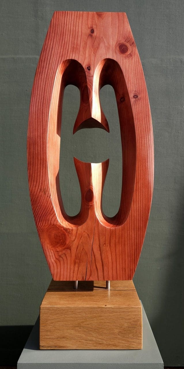 Oak redwood abstract wooden sculpture Abstract Form by Simon Archer