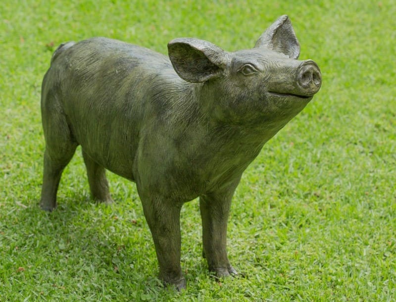 Bronze pig sculpture by Heidi Hadaway suitable for indoor and outdoor display