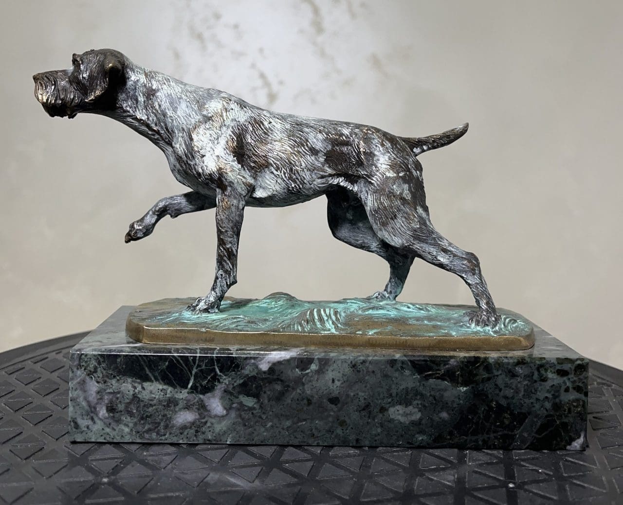 Small bronze dog sculpture Drathaar by Vitaliy Semenchenko for interior display