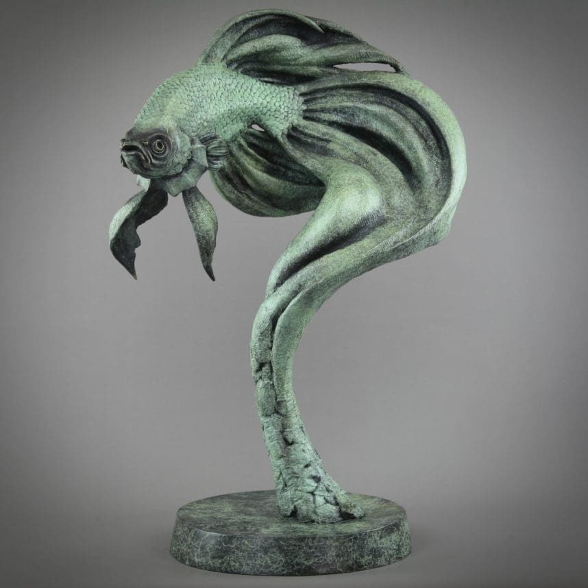 'Siamese Fighting Fish'Big Bronze Swimming Sculpture,