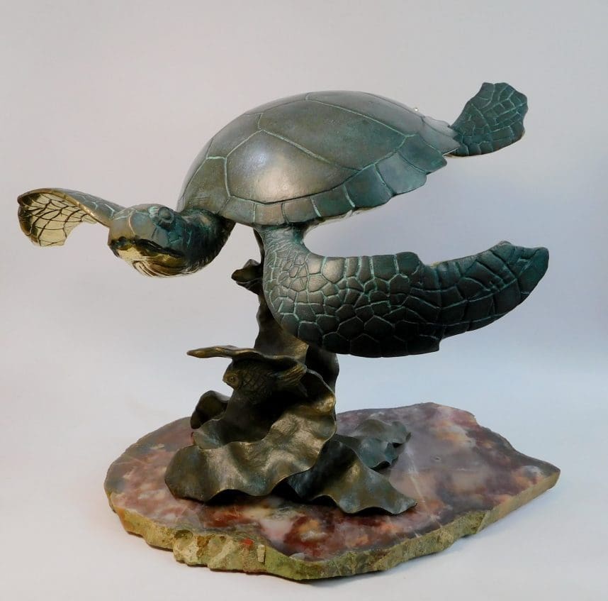 'Sea Turtle' Bronze Swiming Under Water Sculpture,