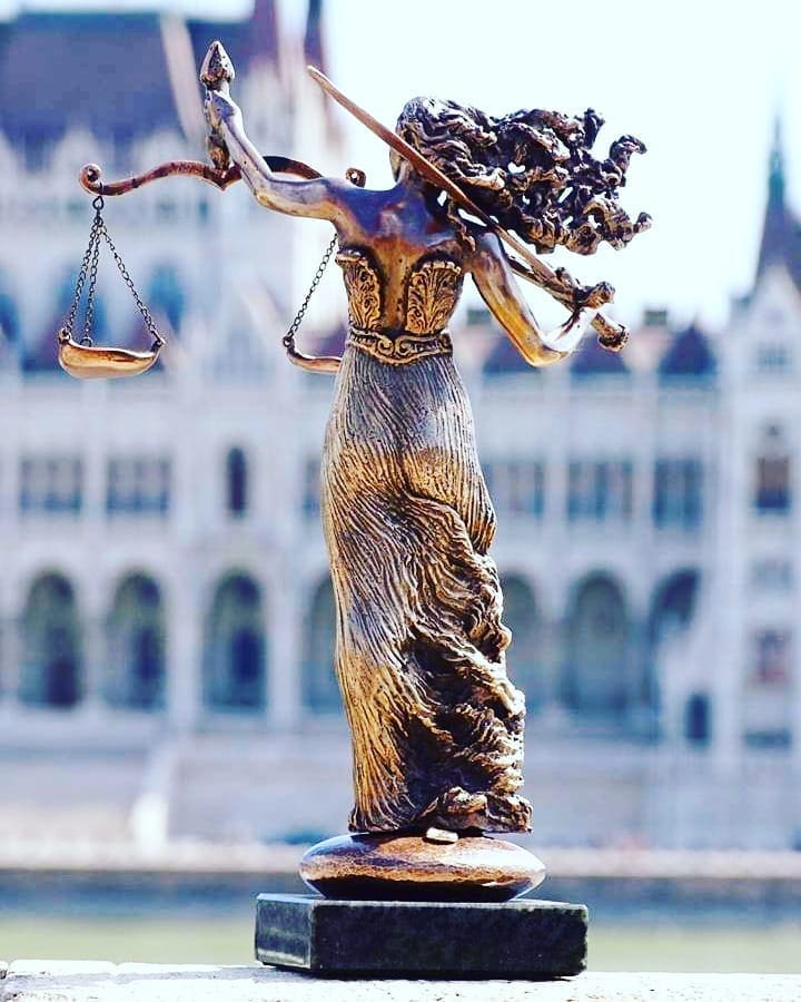 Justitia Little Bronze Justice with Sword & Scales Sculpture, - Image 6
