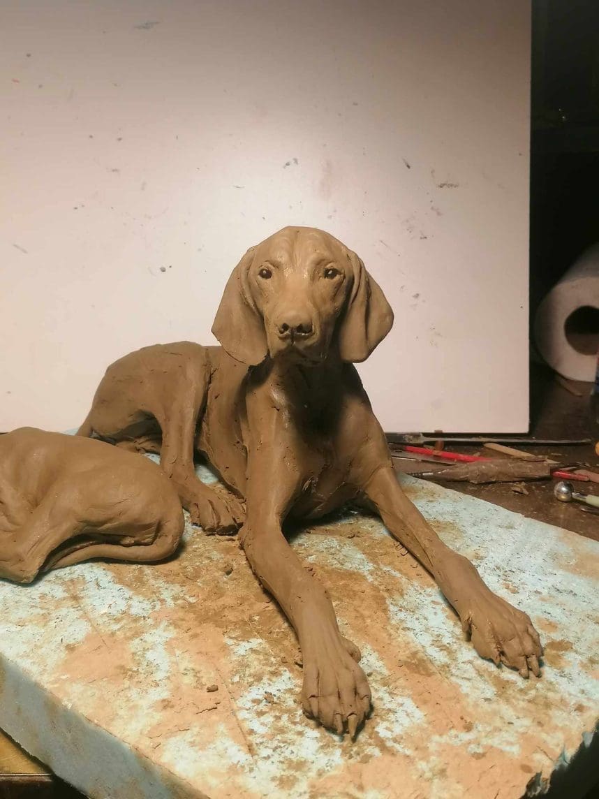 "Velvet" Lying Hungarian Vizsla Little Bronze Sculpture, - Image 6