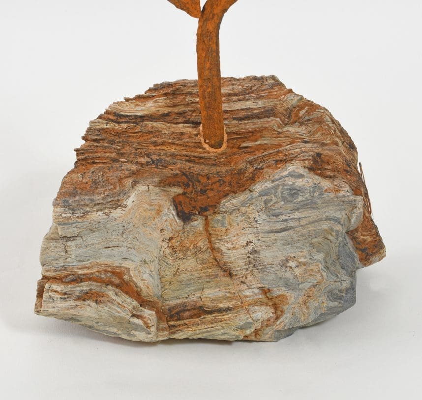 Chain Column II, Rusty Upright Steel & Stone Sculpture, - Image 3