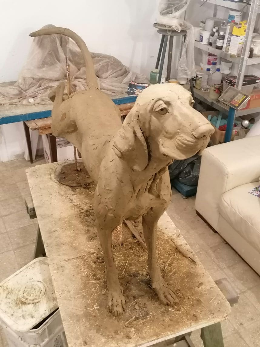 "Yoga" Bracco Italiano Stretching Bronze Dog Sculpture, - Image 2