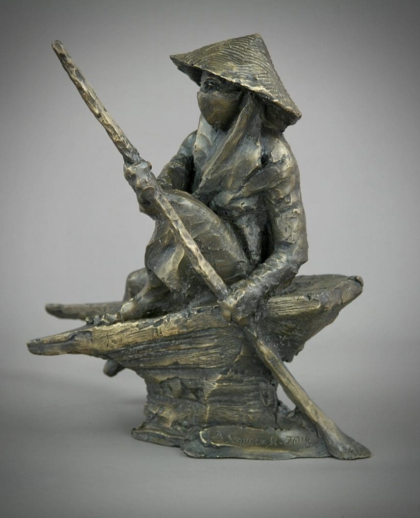'Agent Orange'Bronze Viatnamese Fisherman Sculpture, - Image 6