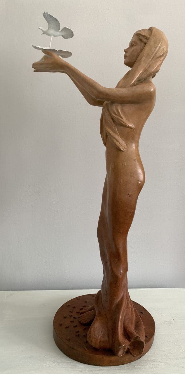 "Hope" Bronze Little semi Nude Girl with Doves Sculpture, - Image 5